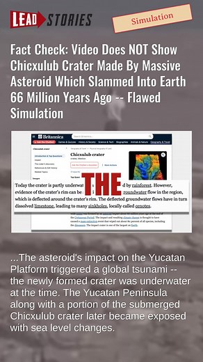 Fact Check: Video Does NOT Show Chicxulub Crater Made By Massive Asteroid Which Slammed Into Earth 66 Million Years Ago -- Flawed Simulation #CheckTok #ChicxulubCrater #YucatanPeninsula #AsteroidImpact #FactCheck https://leadstories.com/hoax-alert/2025/11/fact-check-video-does-not-show-chicxulub-crater-made-by-massive-asteroid-which-slammed-into-earth-66-million-years-ago-flawed-simulation.html?utm_medium=minivideo | Lead Stories