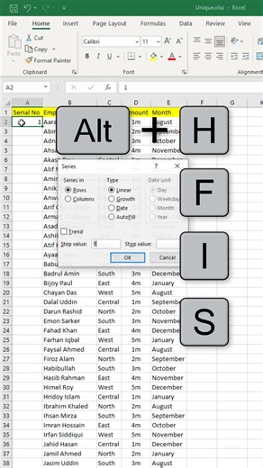 Keyboard Shortcuts to Add Serial Number in Excel