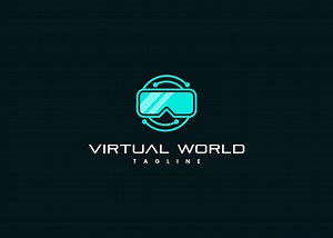 Illustration modern virtual world simulation video games logo design | Premium Vector