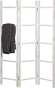 Deco 79 Wood Partition Ladder Ladder 15 Rack Privacy Screen with 3 Panels, Room Partition 48" x 2" x 71", White