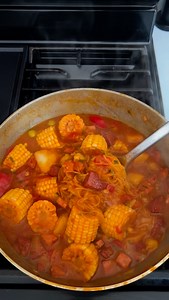 Mi Sopa De Salchichon 🇵🇷 Ingredients : 8 oz salchichon / remove skin and cut into small pieces 8 oz ham / dice 2 potatoes / peel and cut into chucks 6 ½ oz pimento / cut into large slices 2 corn in a cob / cut into rounds 1 large onion / diced 5 garlic cloves / chopped 2 sazon packets 1 ham seasoning packet 3 tablespoons sofrito 8 oz tomato sauce 1 tsp salt or to taste 1 tsp ground coriander 1 tsp black pepper or to taste 8 olives 2 tablespoon olive oil Fideos or spaghetti pasta Chopped cilant
