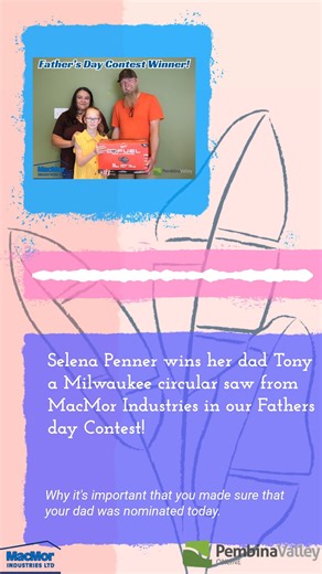 Selena nominated her dad in our MacMor Industries Ltd. fathers day contest to win him a Milwaukee circular saw! They came in to get their prize and we got some reaction, get the tissues out! Congrats Tony, and thanks Selena for telling us about your awesome dad! #PVOLCommunity | The Eagle 93.5