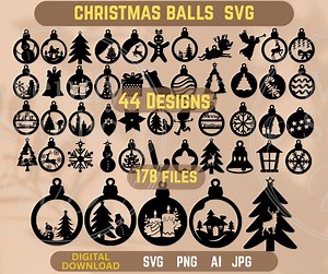 Christmas Ornaments SVG Bundle, 44 Christmas Balls & Winter Scene Laser Cut Files | Glowforge Cricut Ornament SVG Clipart, Christmas Clipart - Etsy