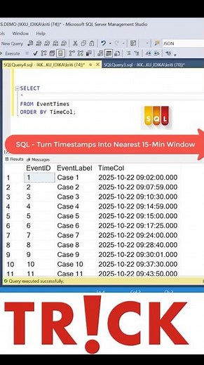 SQL Tricks | Round Timestamps To Nearest 15-Min-Window #sqltricks #fallintoshorts