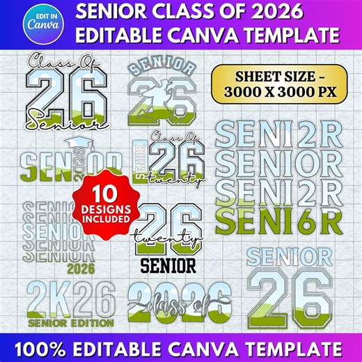 10x Editable Senior 2026 Template Bundle | Class of 2026 Canva Photo Frames | Graduation High School Photo Collages, Add Your Own Grad Photo - Etsy