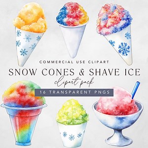 Snowcone Clipart, Watercolor Clip Art of Shaved Ice Cream Dessert, Shave Ice Summer Cone Sweet Treat, Png Digital Download W/ Commercial Use - Etsy