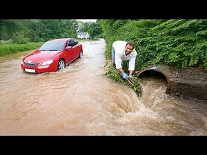 Powerful Flood Drain After Clearing Storm Drain Debris