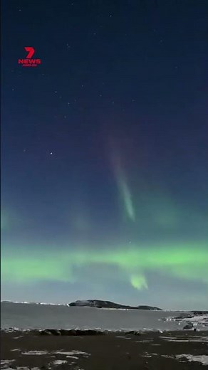 Spectacular aurora australis seen over David Station research base in Antarctica