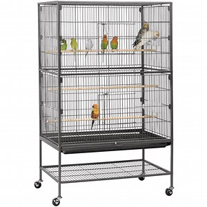 Alden Design Metal 52" Large Rolling Bird Cage with 3 Perches and 4 Feeders, Black