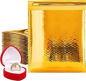 Gold Metallic Bubble Mailers, 7.25 x 11 Inches. 25 Pack Metallic Padded Bubble Mailers. Waterproof Padded Envelopes Metallic. Bright Foil Shipping Envelopes for Fragile Things