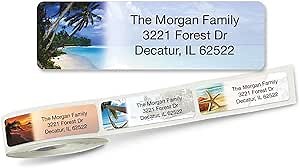 Colorful Images Tropical Paradise Rolled Personalized Return Address Mailing Labels with Dispenser, Customize with Name & Shipping Address, 500 ¾” x 2½” Self Adhesive, Easy Peel Label Roll