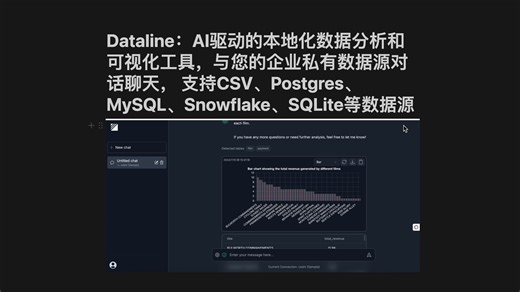 Dataline：AI驱动的本地化数据分析和可视化工具，与您的企业私有数据源对话聊天， 支持CSV、Postgres、MySQL、Snowflake等