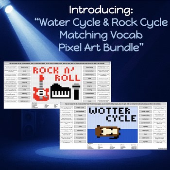 Water Cycle & Rock Cycle | Science Matching Vocab Pixel Art Bundle