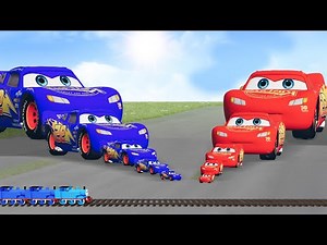 Big & Small: Red and Blue Lightning McQueen vs Thomas Trains | BeamNG.Drive Gameplay