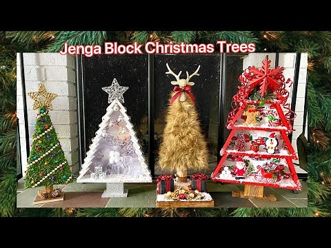4 Jenga Block Christmas Trees 🎄