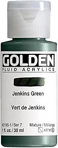 Amazon.com: GOLDEN Fluid Acrylics, Jenkins Green, 1 fl. oz. Bottle, Professional Acrylic Paint, Semi-Transparent