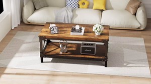 Rectangle Coffee Tables for Living Room, Wood Rectangular Coffee Table, 2 Tier Dark Brown Modern Center Table with Thickened Tabletop and Metal Frame, 40 inch Long (Walnut)