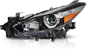 PIT66 Headlight Assembly Projector LH Driver Side Halogen Compatible with Mazda 3 2017-2018 4-Door Sedan & Hatchback, Fit Factory Headlight Model Clear Lens Black Housing Amber Reflector
