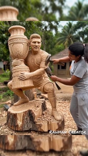 Lion Messi Wooden Sculpture #lionelmessi #sculpture #woodsculpture #art #woodcarving