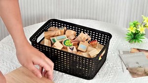 Small Plastic Storage Bins with Bamboo Lids, Plastic Storage Containers Stackable Storage Bins, with Label for Organizing Shelves Closet Office Playroom Classroom(White)