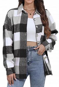 Fantaslook Womens Plaid Shirts Flannel Shacket Jacket Long Sleeve Button Down Boyfriend Shirt Coats