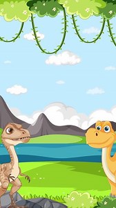 Interactive dinosaur animation teaching counting with colorful visuals and engaging transitions, set in a prehistoric landscape