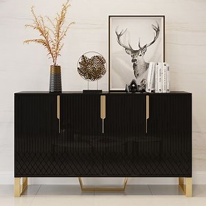 Aro Modern Black Wood Sideboard Cabinet 4 Doors for Kitchen Storage 1500mm Wide｜Homary