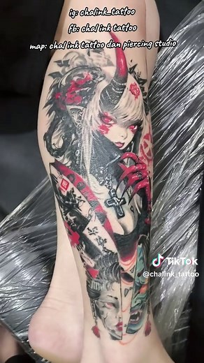 Stunning Geisha Vampire Leg Tattoo Designs