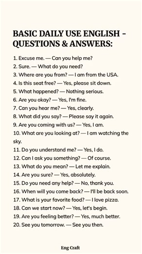 20 Daily Use English Questions & Answers 🗣️📚 | Speak English Fluently #englishvocab #learnvocab