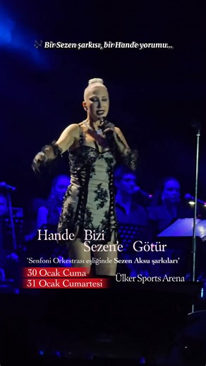 🎶 Hande Bizi Sezen’e Götür Hande Yener, Türk müziğinin efsane ismi Sezen Aksu’nun unutulmaz şarkılarını bu kez senfonik bir orkestra eşliğinde seslendiriyor. ✨ “Hande Bizi Sezen’e Götür” konseri; Hande Yener’in güçlü yorumu ile Sezen Aksu’nun duygulu, zamansız dünyasını aynı sahnede buluşturuyor. 🎼 Bu özel gece, anılarla dolu şarkılara senfonik dokunuşlar eşliğinde yeniden tanıklık etmek isteyenler için unutulmaz bir müzik yolculuğu vadediyor. 🎫 Bu eşsiz konseri kaçırma! 🗓️ 30 Ocak — Tükenme