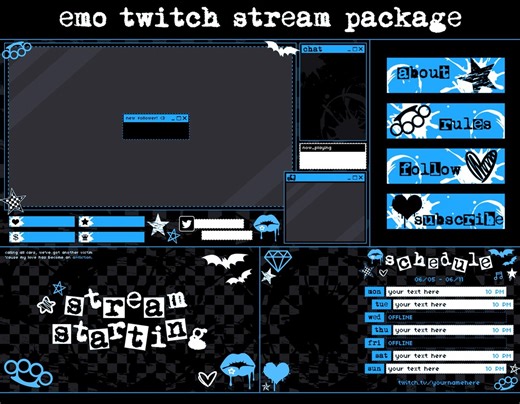 Emo Animated Stream Package BLUE | Twitch Overlay | Black Custom Vtuber Setup Goth Pop Punk Scenecore Aesthetic Y2k Retro Old Web Mcbling - Etsy