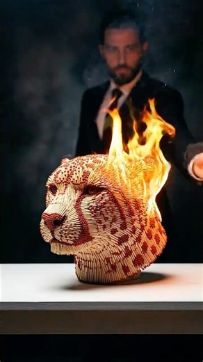 Building a Cheetah Out of Matches Then Burning It #diy #shorts #fire