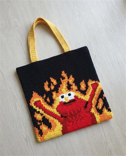 Elmo Fire Tote Crochet Pattern - Meme Reusable Market Bag / Cushion Cover Pillowcase - Etsy