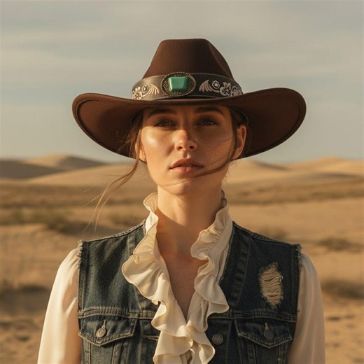 Western Style Brown Felt Cowboy Hat With Turquoise Buckle and Floral Embroidery Band Wide Brim Desert Sun Hat - Etsy