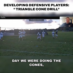 Triangle Cone Drill Developing Defensive Players - Drill starts with shuffle, shuffle, sprint. - All players do the drill, regardless of position. - Coach gives them the movement before they go. - Sprint, touch the cone-drop touch the cone. - Each player gets a rep in about every 25 seconds. - That is similar to what they get in a game. - Each of the movements is 3 to 6 seconds, which is gamelike. - Good conditioner with gamelike movements. Matt Furlong, Head Coach, Geneseo High School #GlazierC
