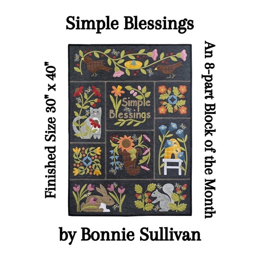 Simple Blessings Quilt Pattern Set by Bonnie Sullivan / All Through the Night ~ 8 Block of the Month Cat Bird Bunny Floral Applique Patterns - Etsy