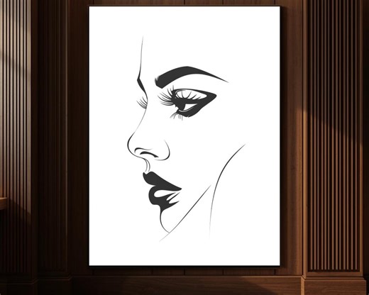 Minimal Face Line Art Print, Abstract Woman Portrait Wall Art, Fashion Illustration Poster, Modern Black White Decor, Instant Download - Etsy