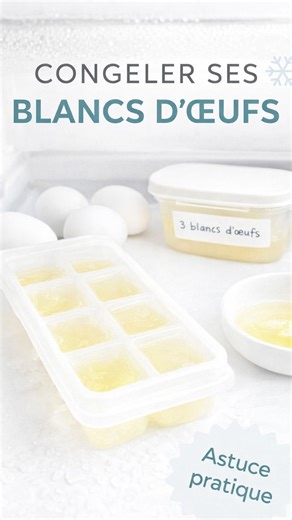 Coucou la gourmandise 🤍 On me demande souvent : que faire avec les blancs d’œufs en trop? La réponse est simple: la congélation … et c’est même une excellente habitude anti-gaspillage. Voici comment faire correctement: 1. Comment les congeler ? Versez vos blancs crus dans : • des moules à glaçons • ou des petits contenants hermétiques L’idéal est de portionner dès le départ pour ne décongeler que la quantité nécessaire. 2. Indiquez toujours la quantité et la date Notez sur le contenant : • le n