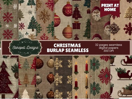 Burlap Christmas Seamless Papers for Scrapbooking, Digital Paper Pack - Shabby Chic Rustic Winter Backgrounds, Junk Journals, Commercial Use - Etsy