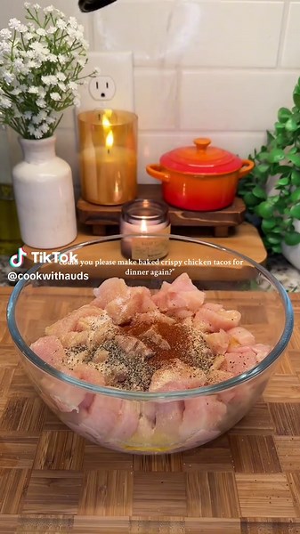 these crispy baked chicken tacos are a total Taco Tuesday staple! think cheesy, easy, & baked to golden perfection- everyone in the fam will love ’em🌮🧀✨even better dipped in my dreamy cilantro lime sauce! Ingredients: - 1 pound chicken breast, cubed (drizzle with oil & season generously with salt, pepper, onion powder, garlic powder, chili powder) - 10 flour tortillas, rubbed with olive oil - about 2 cups shredded Mexican cheese *bake at 400°F for about 10-15 minutes until golden brown and cri