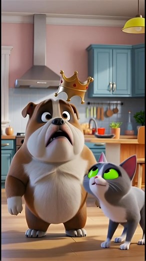 Bulldog vs Cat Crown Battle 👑🐶 #shorts#funnyanimals#3danimation#pixarstyle#funnyshorts #cutealert