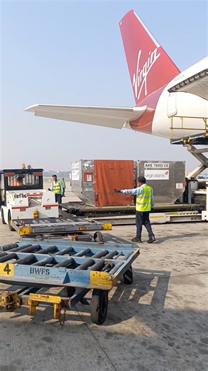 Container offloading from Aircraft #airbus350 #containers #aviation