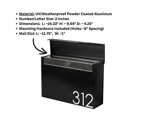 Custom Black Steel Mailbox With Locking Feature | Modern Wall Mount Design | Mailbox Numbers Customized - Etsy