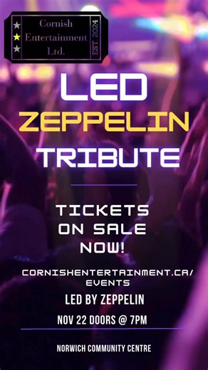 🎸 TWO events. ONE night. 🚨 Oxford’s BIGGEST night out is here — Stairway to Oxford (Led Zeppelin tribute) ➡️ straight into The After Party with a live DJ. 📍 Norwich Community Centre 📅 Nov 22 | Doors 7PM | Show 8PM 🍔 Food truck on site 🎟️ Tickets only $25 Don’t wait — this is where the whole county will be. Tag your concert party crew 👇 #WhatsCornishUpTo #OxfordCountyEvents #OntarioConcerts #LedZeppelinTribute #LiveMusicOntario | Cornish Entertainment Ltd.