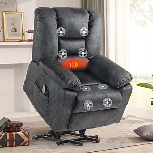 Power Lift Recliner Chair, Lift Chair for Elderly with Heat and Massage Function, Heavy Duty Reclining Mechanism Electric Sofa with Side Pocket for Living Room Bedroom Home Theater, Grayish Blue