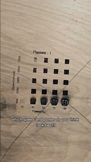 First material test using the 10 watt laser module on the Snapmaker Artisan. Which looks best?