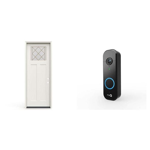 36 in. x 80 in. Fiberglass Prehung Door with Brickmould and myQ Video Doorbell - The Home Depot