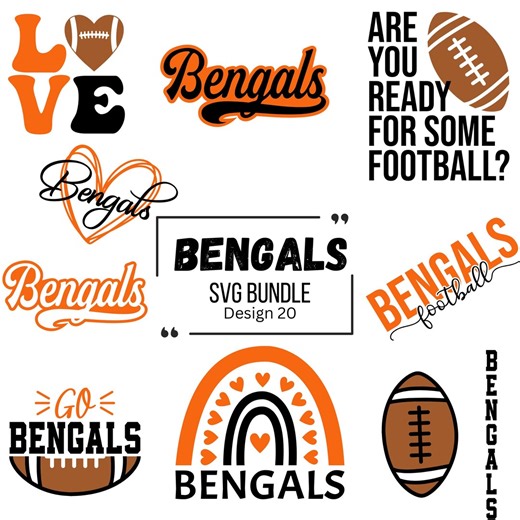 Bengals Football SVG Bundle, Game Day Shirt Design Files, Clipart Cut Files for Cricut - Etsy