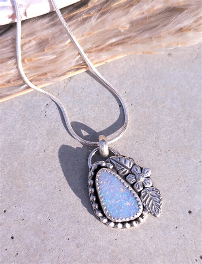 Australian Opal Sterling Silver Necklace, Hand Forged, OOAK - Etsy