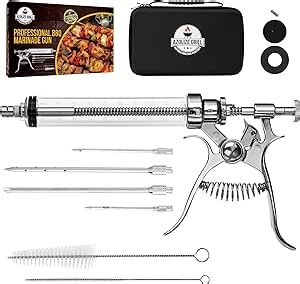 Meat Injector Gun Kit for Smoking & Grilling - Stainless Steel BBQ Meat Turkey Injector with Case, Instruction Book - Professional Brisket Flavor Injector Syringe - Marinade Meat Injector